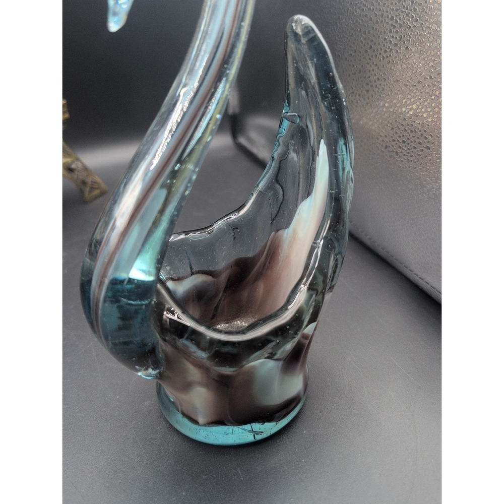 Vintage Mcm Murano Style Swan Handblown Powder Blue Wine Burgundy 11" - Picture 4 of 10